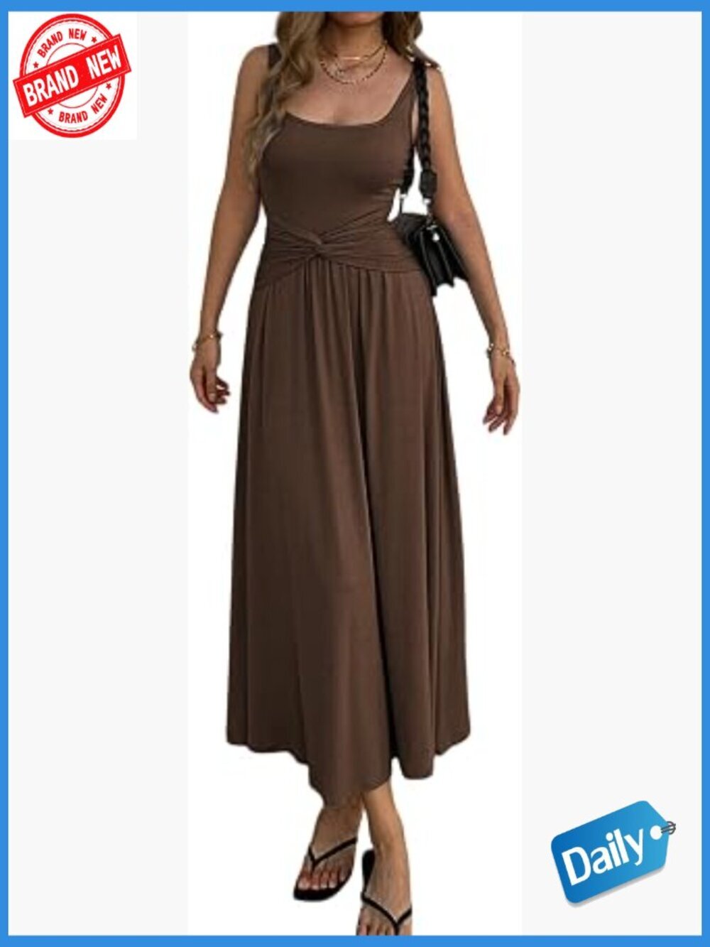 Sleeveless Square Neck Maxi Dress Ruched Waist Flowly Casual Dress